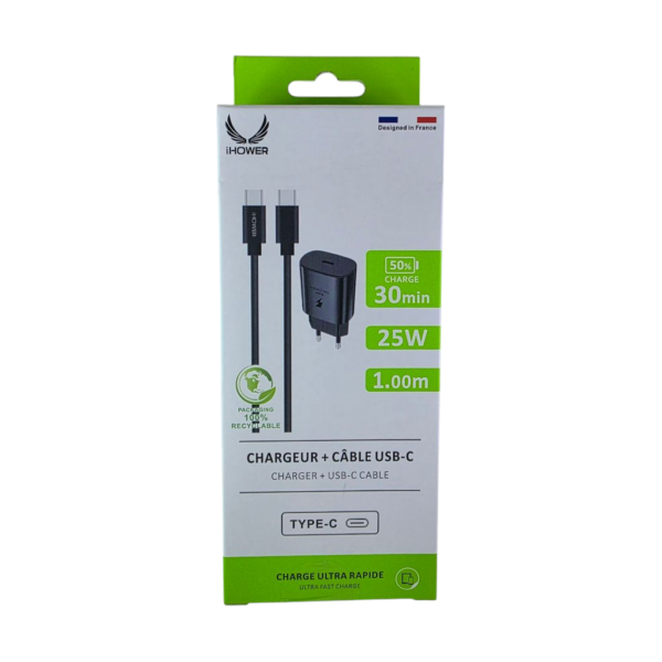 CHARGEUR + CABLE USB-C 25W