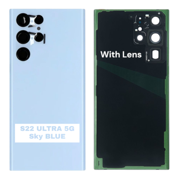 SAMSUNG S22 ULTRA 5G -S908B- Battery Cover Extra Glass OEM- Sky Blue