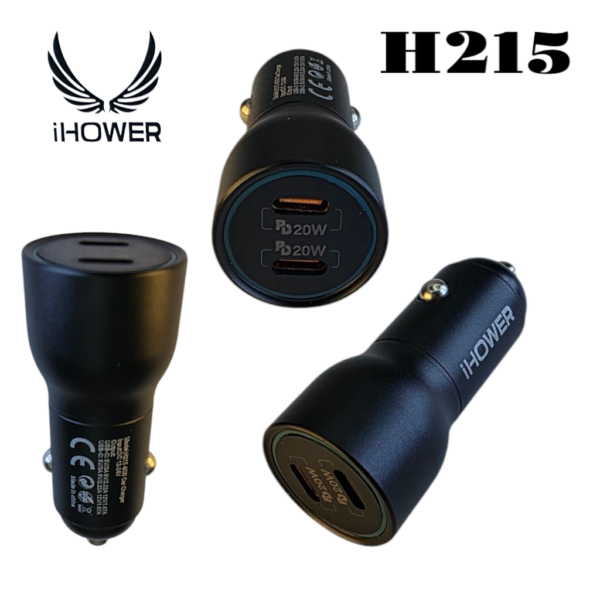 IHOWER H215 - 20W + 20W Dual USB-C Ultra Fast Car Charger - Black – Image 2