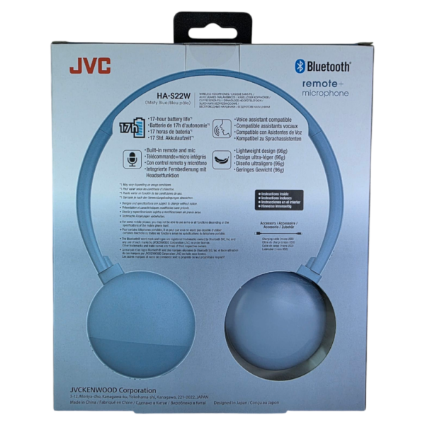 JVC On-Ear Wireless Headphones - HA-S22W - BLUE – Image 6