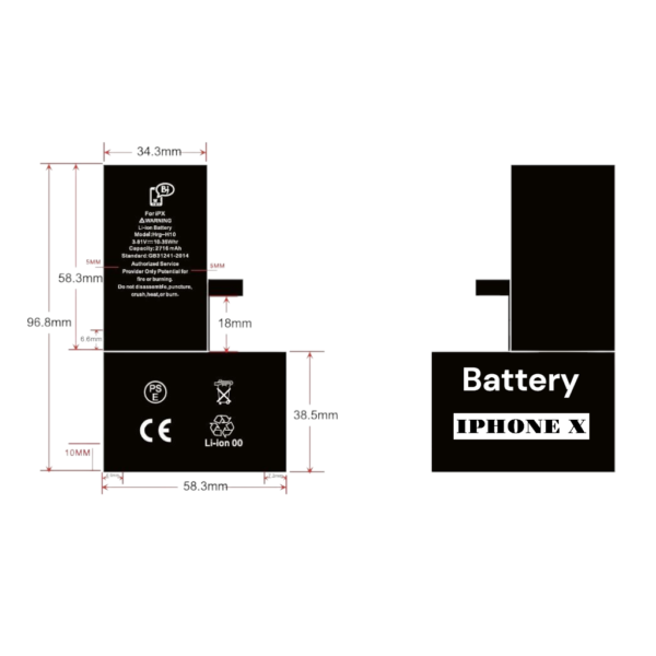 I PHONE X BATTERY. Capacity:2716 mAh