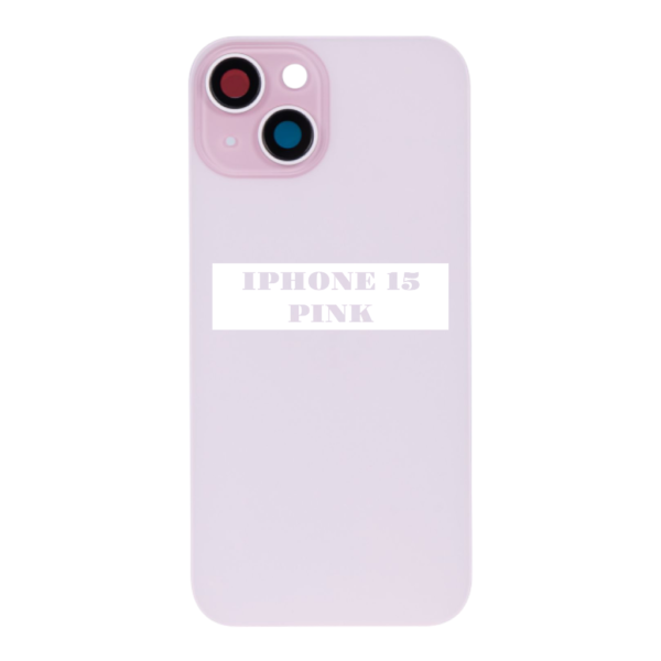 I PHONE 15 – Battery Cover Extra Glass – Pink