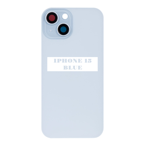 I PHONE 15 – Battery Cover Extra Glass – Blue