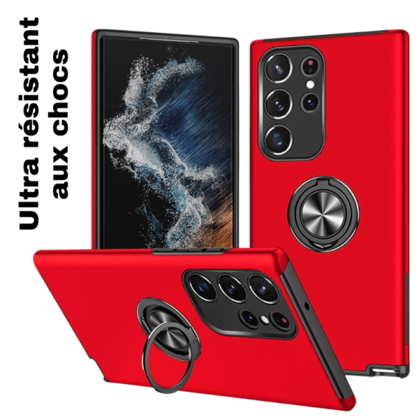 Coque ultra résistante aux chocs pour Galaxy S21 Ultra - Coque arrière magnétique antichoc - Rouge