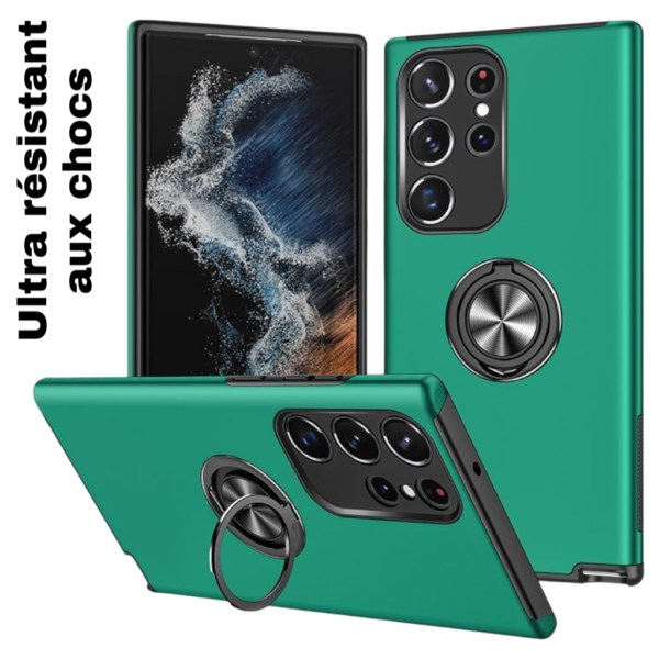 Coque ultra résistante aux chocs pour Galaxy S22 Ultra - Coque arrière magnétique antichoc -VERTE