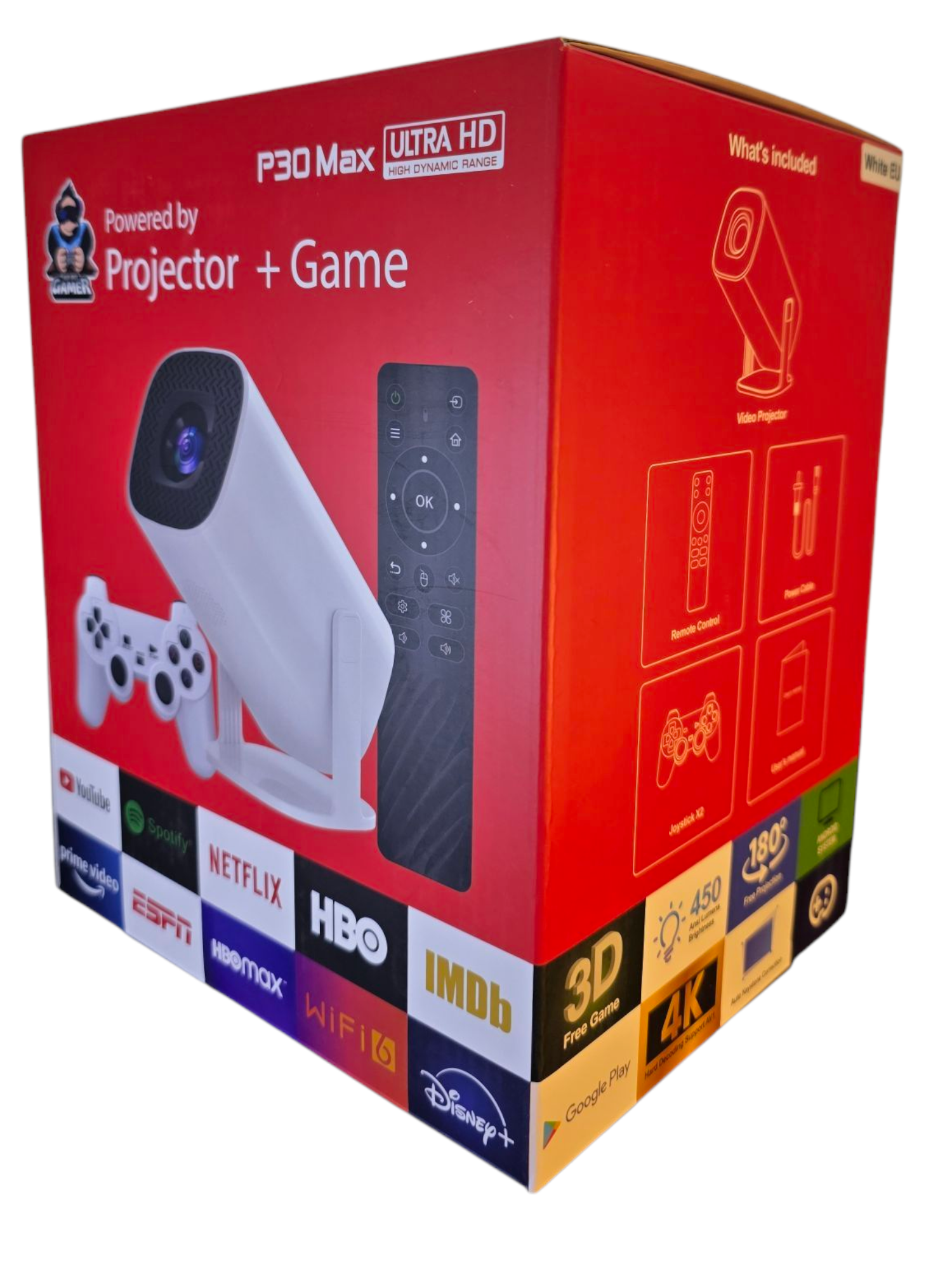 P30 MAX VIDEO GAME CONSOLE INCLUDE 2 WIRELESS GAME CONTROLLERS 3800 GAMES SUPPORT 4K 1080P ANDROID11 PORTABLE PROJECTOR – Image 2