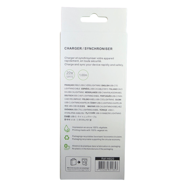 Câble USB-C vers Lightning IHOWER, charge rapide 20 W, 1,00 m, H820, blanc – Image 4