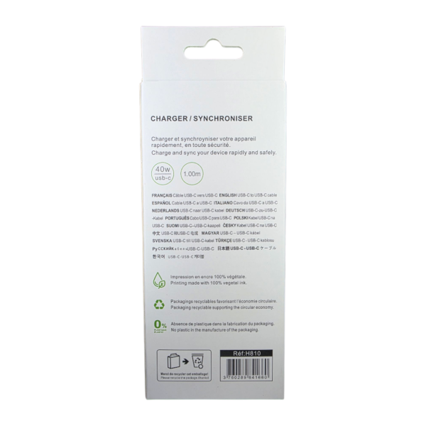 Câble USB-C vers USB-C IHOWER, charge rapide 40 W, 1,00 m, H810, blanc – Image 4