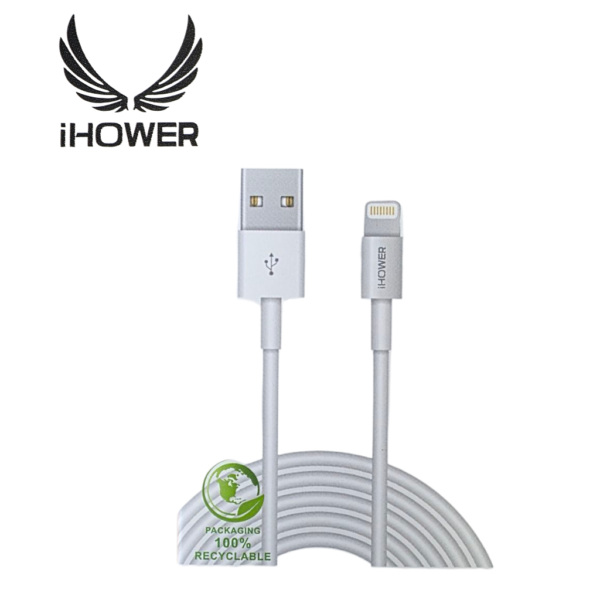 Câble Lightning vers USB-A IHOWER, charge rapide 2,1 A- 1,00 m- H100- blanc – Image 2