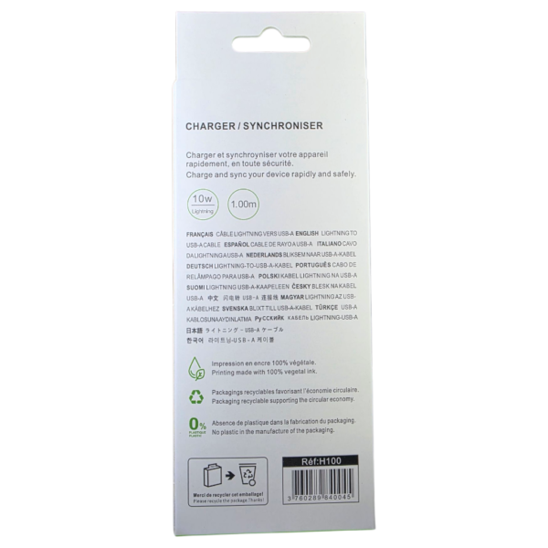 Câble Lightning vers USB-A IHOWER, charge rapide 2,1 A- 1,00 m- H100- blanc – Image 4