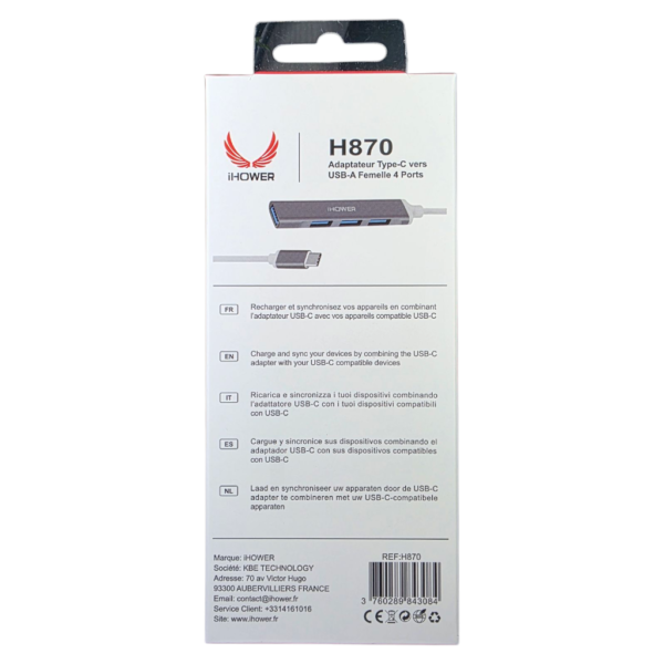 iHOWER H870 USB-C vers USB-A 4 Ports Adaptateur – Image 4