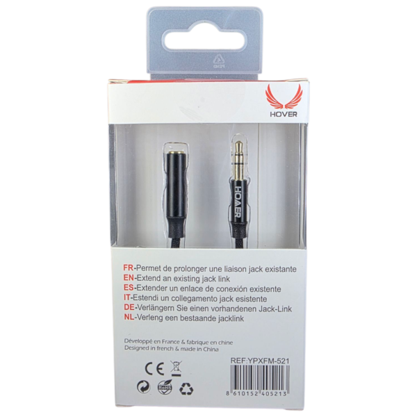 HOVER CABLE AUDIO  jack mâle/femelle  3.5mm- PXYFM-521-Noir – Image 3