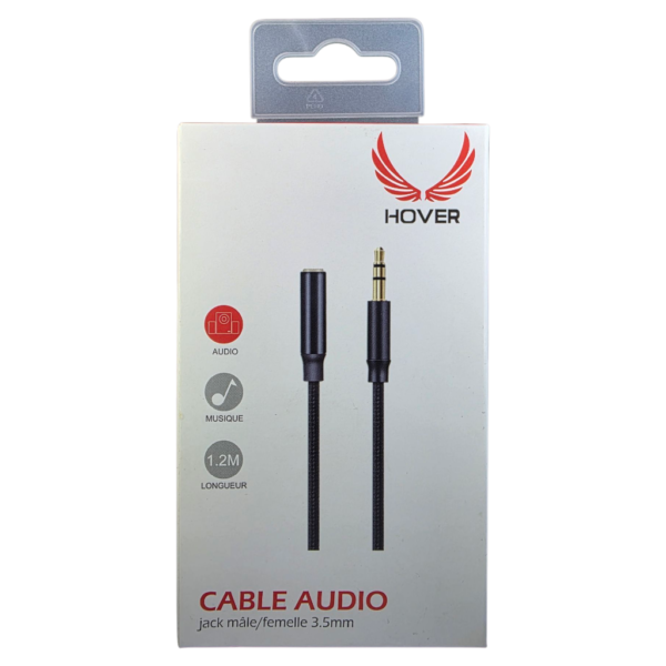 HOVER CABLE AUDIO  jack mâle/femelle  3.5mm- PXYFM-521-Noir – Image 4