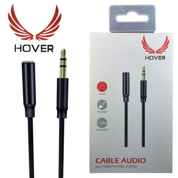 HOVER CABLE AUDIO  jack mâle/femelle  3.5mm- PXYFM-521-Noir