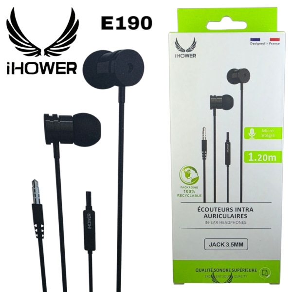 IHOWER E190 in-ear headphones JACK 3.5MM EXCELLENTE QUALITÉ SONORE-NOIR