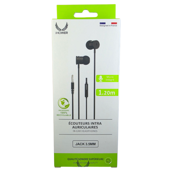 IHOWER E190 in-ear headphones JACK 3.5MM EXCELLENTE QUALITÉ SONORE-NOIR – Image 3