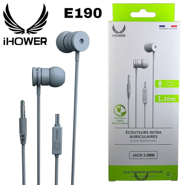 IHOWER E190 in-ear headphones JACK 3.5MM EXCELLENTE QUALITÉ SONORE-BLANC