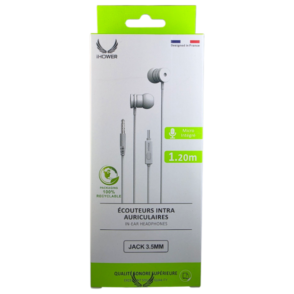 IHOWER E190 in-ear headphones JACK 3.5MM EXCELLENTE QUALITÉ SONORE-BLANC – Image 3