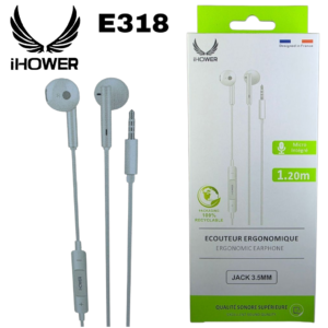 IHOWER E318 ERGONOMIC EARPHONE Câblé JACK 3.5MM EXCELLENT SOUND QUALITY-BLANC