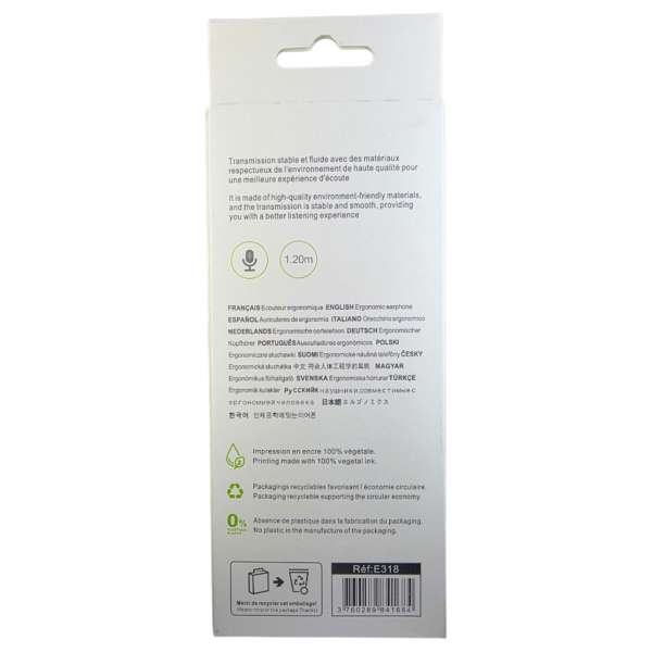 IHOWER E318 ERGONOMIC EARPHONE Câblé JACK 3.5MM EXCELLENT SOUND QUALITY-BLANC – Image 4
