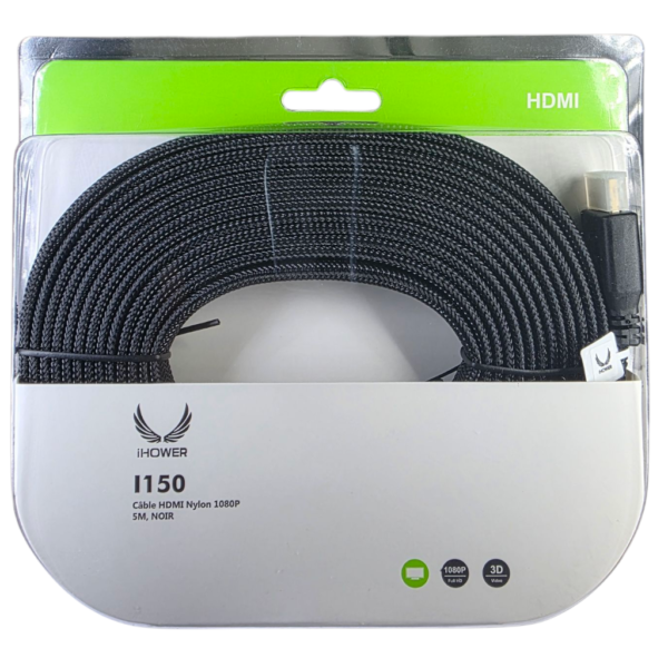Câble HDMI/HDMI IHOWER I150 EN Nylon 1080p 5 m – Noir – Image 2