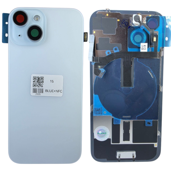 Pour iPhone 15 -Extra Glass avec NFC, cadre de caméra agrandi -Blue