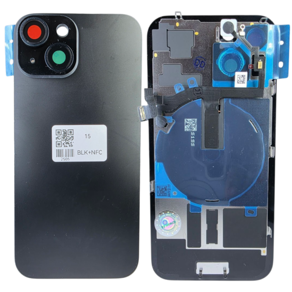 Pour iPhone 15 -Extra Glass avec NFC, cadre de caméra agrandi -Noir