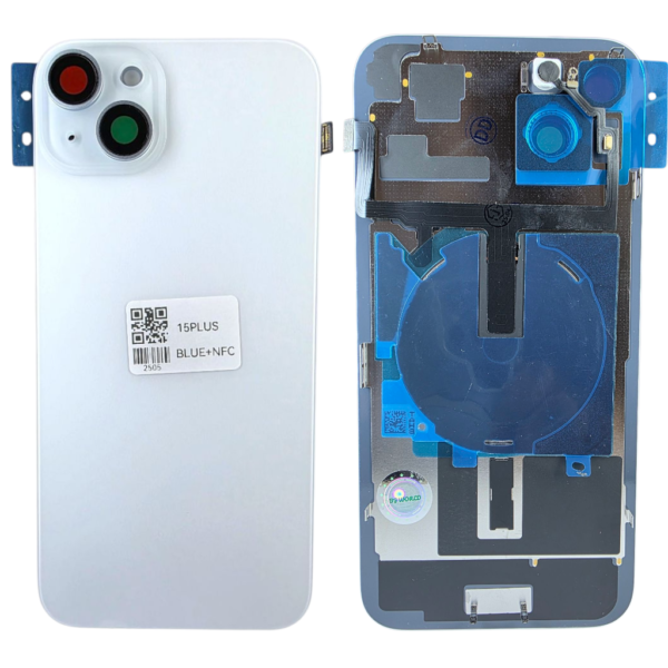 Pour iPhone 15 PLUS -Extra Glass avec NFC, cadre de caméra agrandi -BLUE