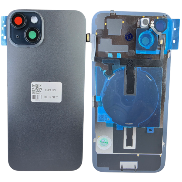 Pour iPhone 15 PLUS -Extra Glass avec NFC, cadre de caméra agrandi -NOIR
