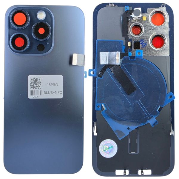 Pour iPhone 15 PRO -Extra Glass avec NFC, cadre de caméra agrandi -Titane BLUE