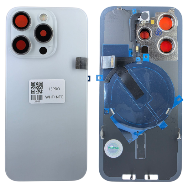 Pour iPhone 15 PRO -Extra Glass avec NFC, cadre de caméra agrandi -Titane BLANC