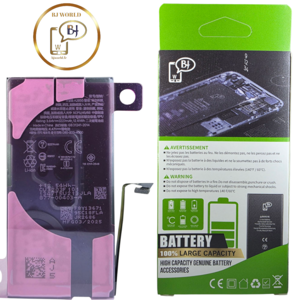 BATTERIE POUR IPHONE 13 -A2655-marque BJ WORLD-3227 mAh 100% GRANDE CAPACITÉ – Image 2