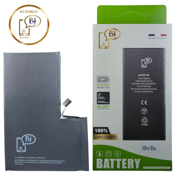 BATTERIE POUR IPHONE 16 PRO MAX -S2218-marque BJ WORLD-4685 mAh 100% GRANDE CAPACITÉ