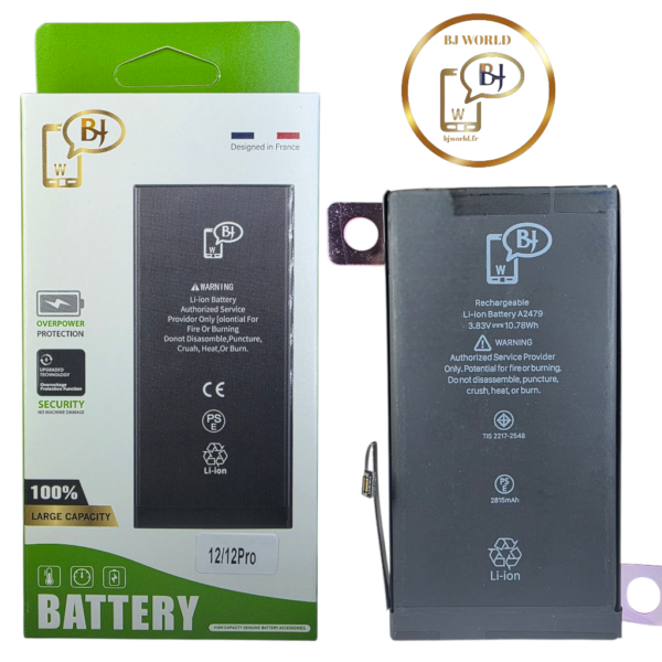 BATTERIE POUR IPHONE 12/12PRO -A2479-marque BJ WORLD-2815 mAh 100% GRANDE CAPACITÉ