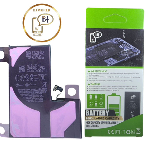 BATTERIE POUR IPHONE 14 PRO -A2866-marque BJ WORLD-3200 mAh 100% GRANDE CAPACITÉ – Image 2