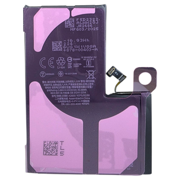 BATTERIE POUR IPHONE 14 PRO MAX -A2830-marque BJ WORLD-4323mAh 100% GRANDE CAPACITÉ – Image 2