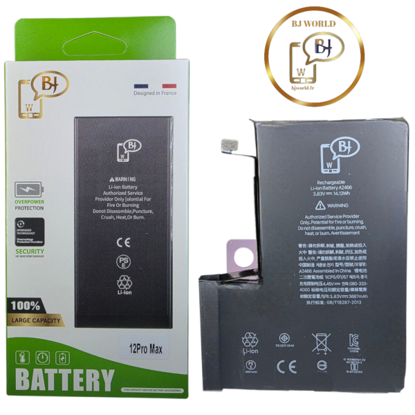 BATTERIE POUR IPHONE 12 PRO MAX -A2466-marque BJ WORLD-3687mAh 100% GRANDE CAPACITÉ
