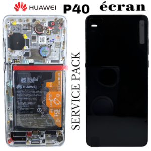 Ecran Huawei P40 Noir Sur Châssis + Batterie (Service Pack)-BLANC