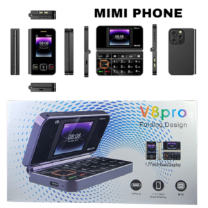 Mini téléphone à clapet V8 Pro, double écran 1,77", design pliable, noir