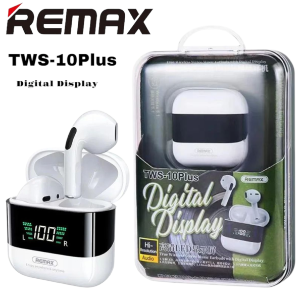 Ecouteurs Remax TWS-10PLUS Version améliorée 200mAh Bluetooth 5.4 pour iOS et Android- Blanc