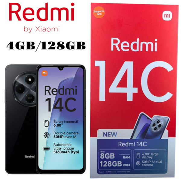Xiaomi Redmi 14C NFC 4GB RAM 128GB ROM-CAPACITÉ DE LA BATTERIE 5160mAh [Version Globale] Noir