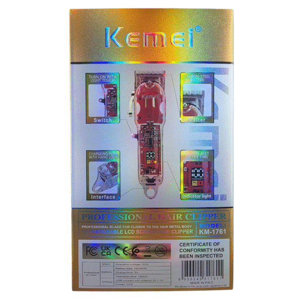 Kemei KM-1761-14 EN 1 Lame professionnelle double USE pour couper et raser les poils. Batterie 1800 mAh. – Image 3
