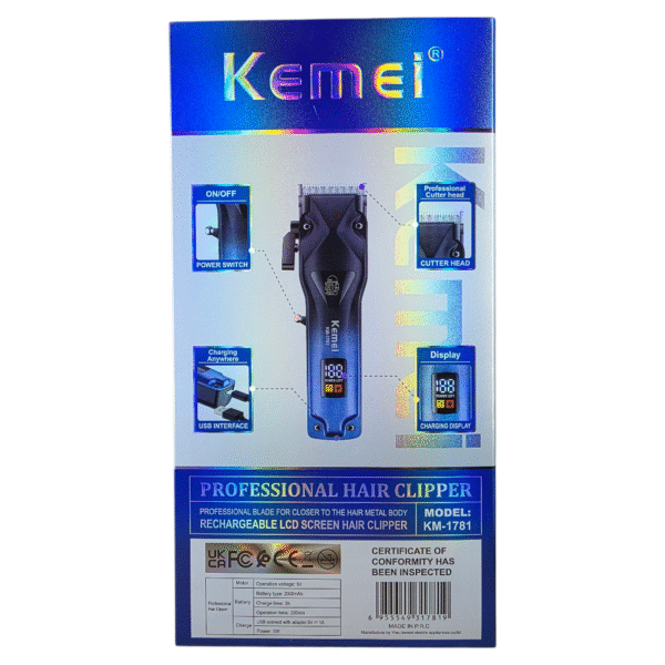 Kemei KM-1781-CORPS EN MÉTAL Lame professionnelle double USE pour couper et raser les poils. Batterie 2000mAh – Image 6