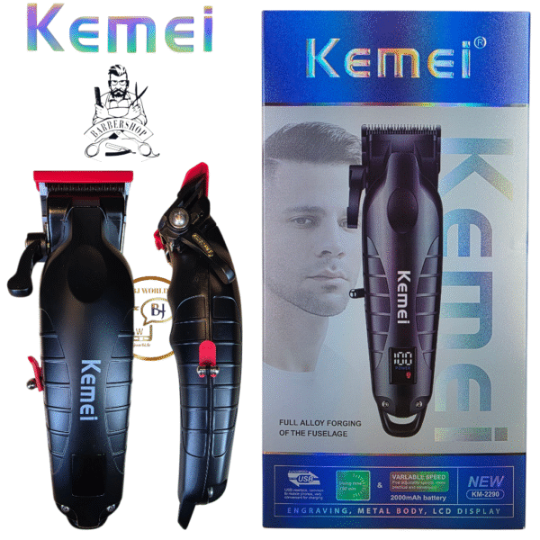 Kemei KM-2290-CORPS EN MÉTAL Lame professionnelle double USB pour couper et raser les poils. Batterie 2000mAh