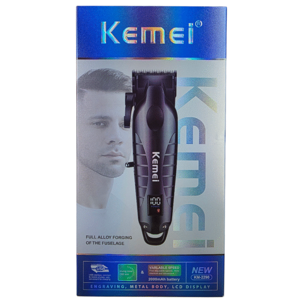 Kemei KM-2290-CORPS EN MÉTAL Lame professionnelle double USB pour couper et raser les poils. Batterie 2000mAh – Image 4