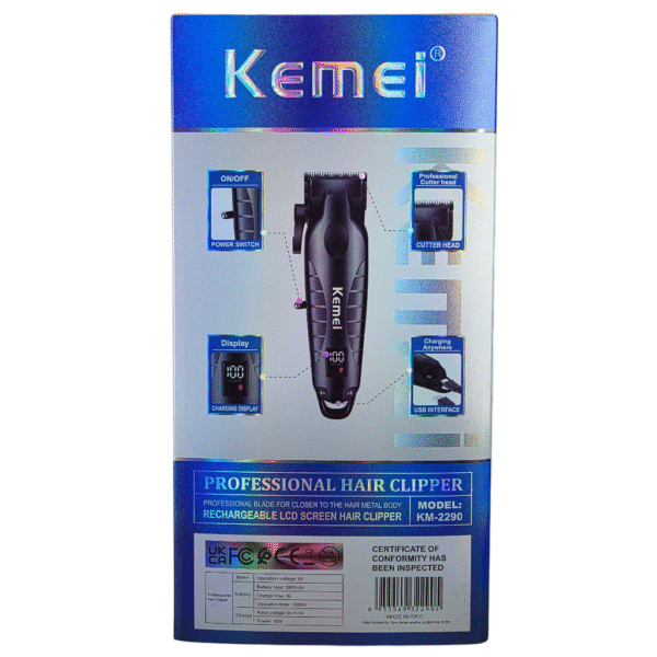Kemei KM-2290-CORPS EN MÉTAL Lame professionnelle double USB pour couper et raser les poils. Batterie 2000mAh – Image 5