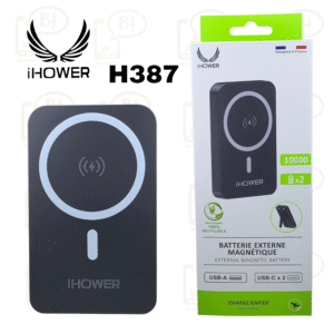 Batterie externe magnétique IHOWER H387 10 000 mAh USB-A USB-C X2 Charge rapide - Noir
